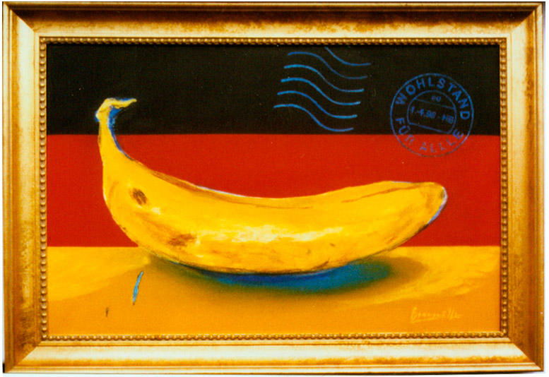 Wohlstand für alle, Malerei auf Deutschland-Flagge, Goldener Rahmen, 1998